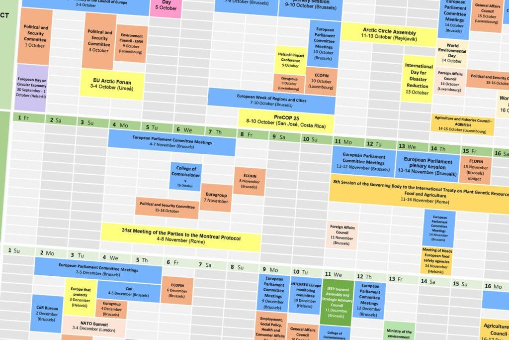 Environment at a glance: Policy calendar from September to December