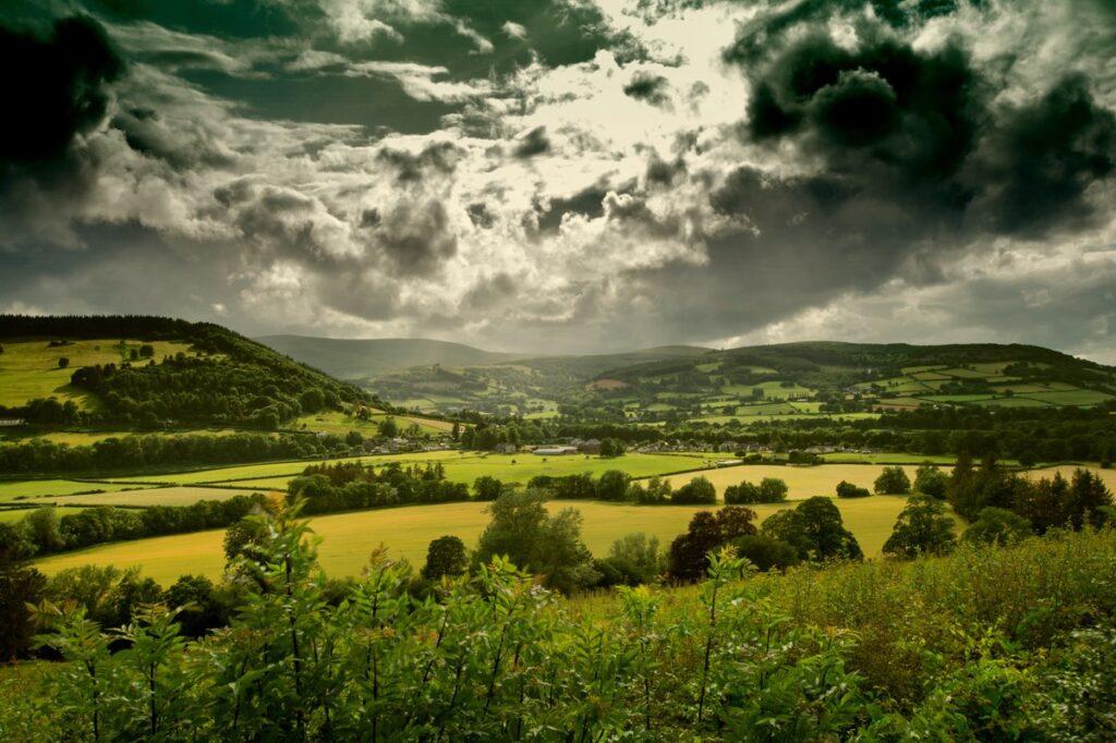 Forbidding sky over countryside